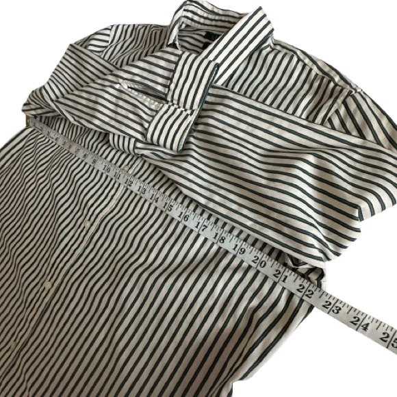 Ralph Lauren Women's XL Green & Ivory Striped Button Down Sleeved Collared Shirt - Picture 12 of 15
